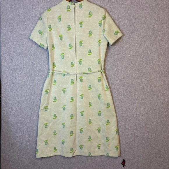 Vintage‎ Checkaberry Women's Retro Floral Mod Shift Dress Belted Short Sleeve - Picture 6 of 9